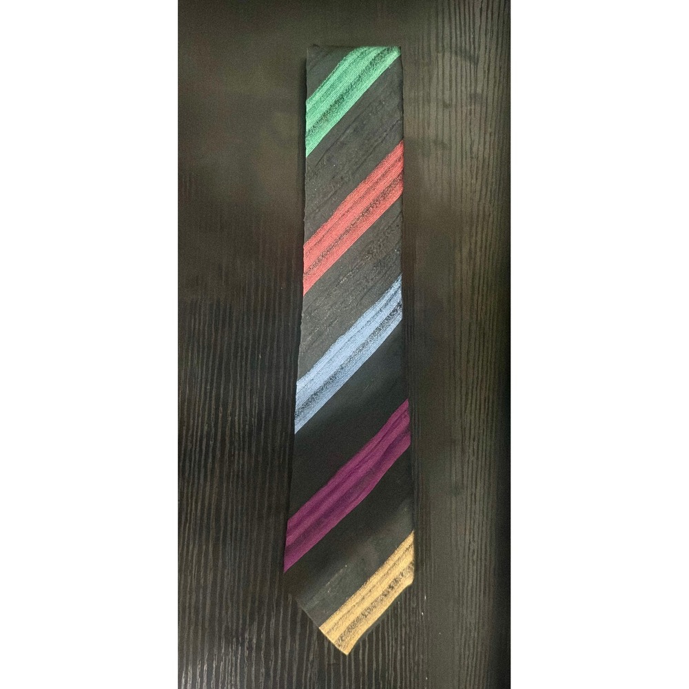 Missoni Cravatte Mens Striped Cotton Necktie Black Multi Color Made in Italy